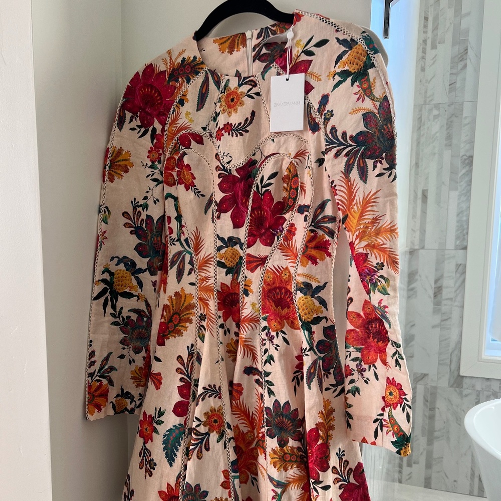 Zimmermann Mini Dress - Ginger Floral Linen Minidress - nwt - size 0